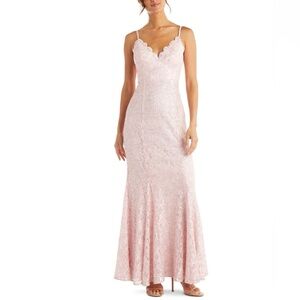 MORGAN & CO Womens Pink Lace Floral Full-Length Formal Prom Dress Juniors 3